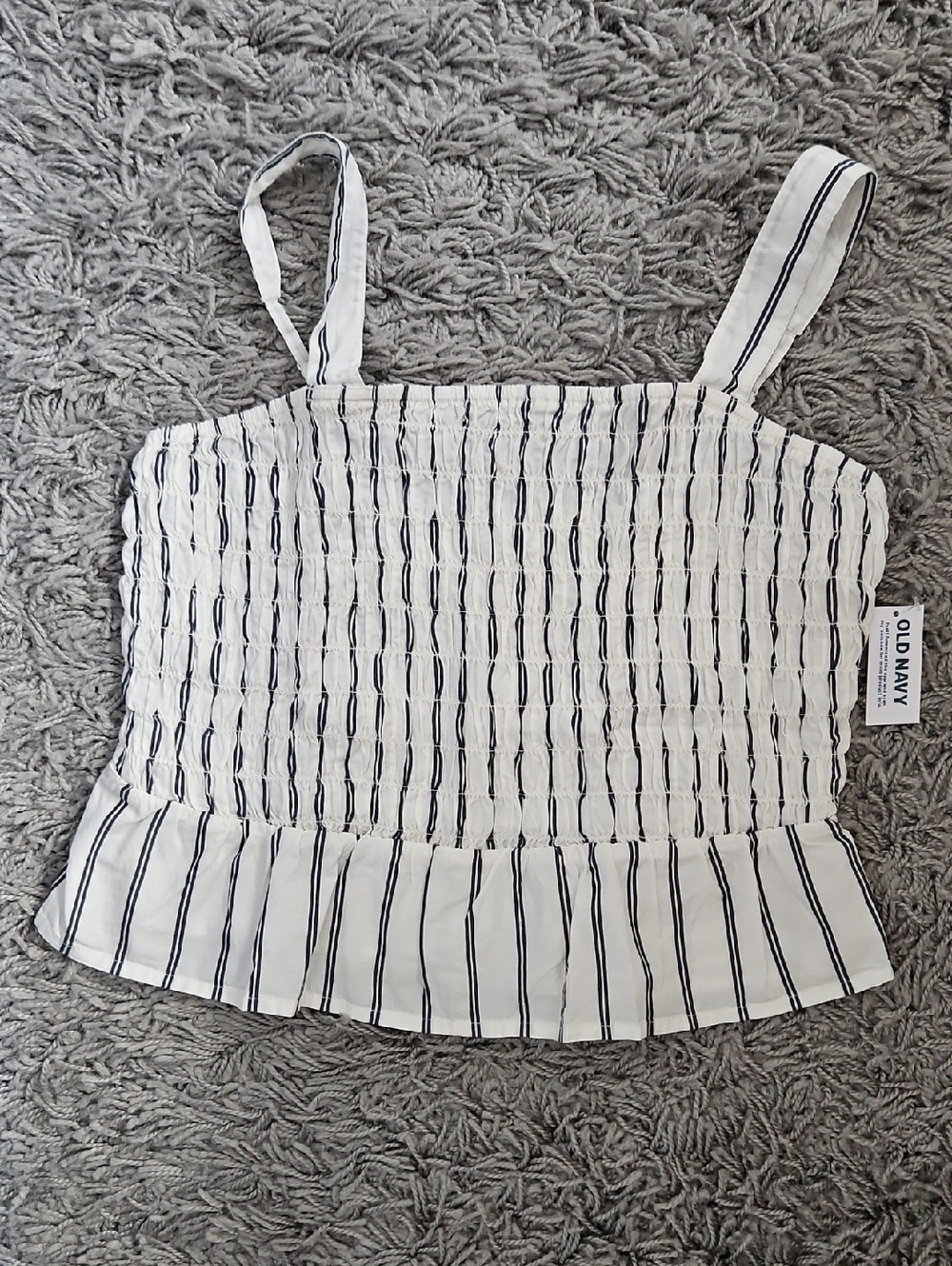 Old Navy White and Black Striped Smocked Cami